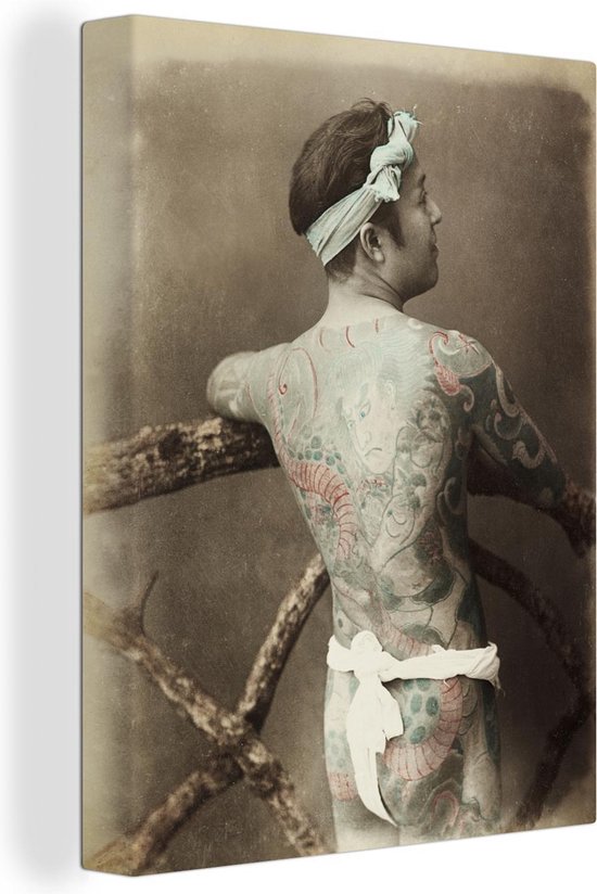 Canvas Schilderij Samurai - Tattoo - Vintage - Japan - 30x40 cm - Wanddecoratie