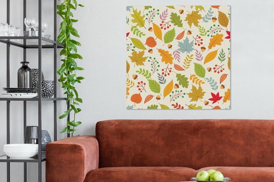 Peinture sur toile Automne - Gland - Feuilles - Motifs - 90x90 cm - Décoration murale