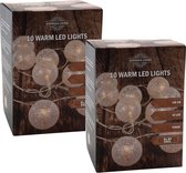 Set van 2x stuks lichtsnoer met 10 witte glitter bolletjes warm wit op batterij 135 cm - Kerstverlichting