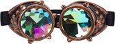KIMU Goggles Steampunk Bril Met Studs - Koper Montuur - Caleidoscoop Glazen - Rosé Spacebril Space Caleidoscope Holografisch Festival