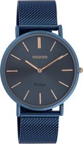 OOZOO Vintage series - Blauwe horloge met blauwe metal mesh armband - C20002 - Ø40