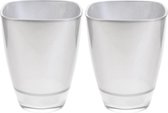 2x Zilveren vierkante vaas van glas 17 cm - bloempot / plantenpot / bloemen vaas
