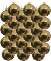 24x Gouden glazen kerstballen 8 cm - Glans/glanzende - Kerstboomversiering goud