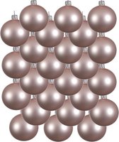 24x Lichtroze glazen kerstballen 6 cm - Mat/matte - Kerstboomversiering Lichtroze
