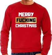 Foute Kersttrui / sweater - Merry fucking Christmas - rood voor heren - kerstkleding / kerst outfit S (48)