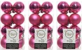 48x Fuchsia roze kunststof kerstballen 4 cm - Mat/glans - Onbreekbare plastic kerstballen - Kerstboomversiering fuchsia roze