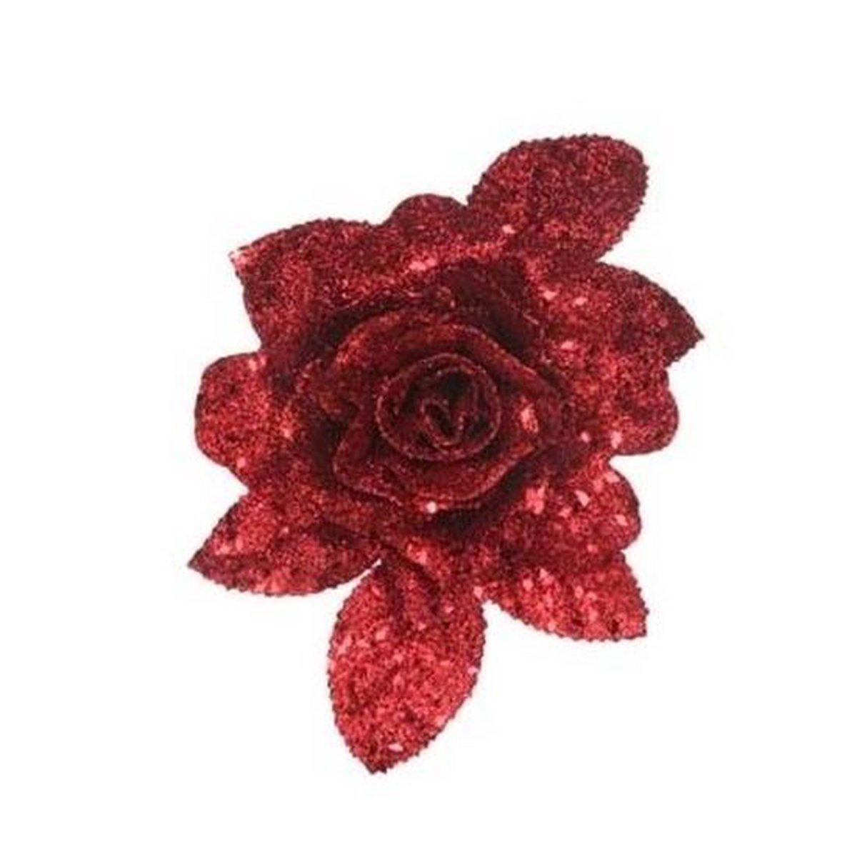 QXNDXQ 12 stuks glitter kunstbloemen, kerstster decoratie bloemen, kerstbloemen, kerstboom bloemen ornament met 12 stuks voorbouw en clips (goudrod