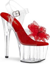 Pleaser Sandaal met enkelband, Paaldans schoenen -39 Shoes- ADORE-708BFL Paaldans schoenen Transparant/Rood
