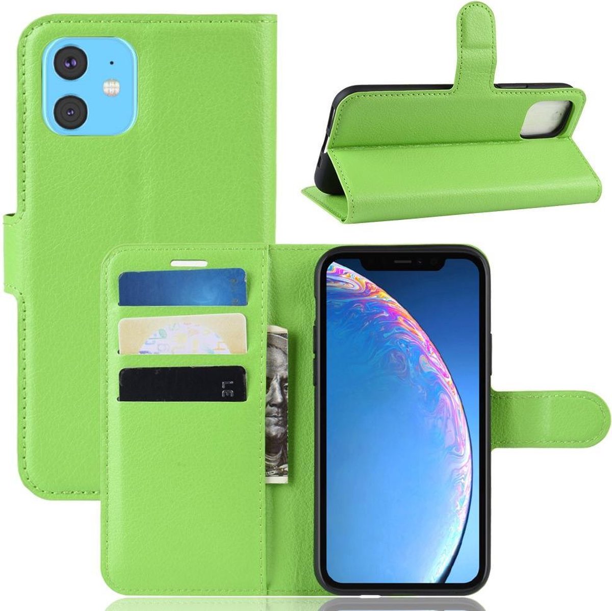 Book Case - Geschikt voor iPhone 11 Hoesje - Groen