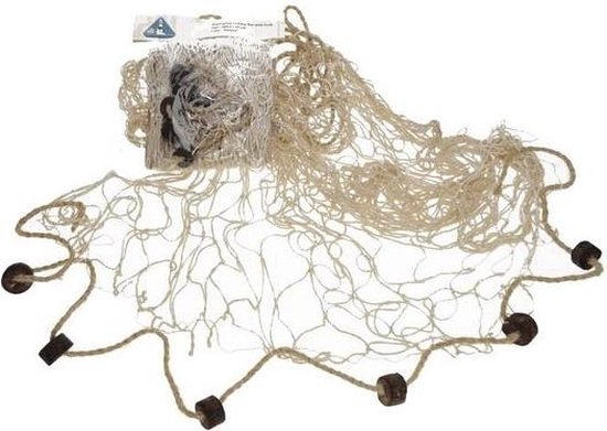 6x Decoratie visnetten met kurken in neutrale kleur 200 x 150 cm - Naturel strand thema decoratie netten