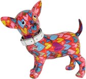 Spaarpot chihuahua hond rood met hartjes print 21 cm - Pomme-pidou honden/dieren spaarpotten
