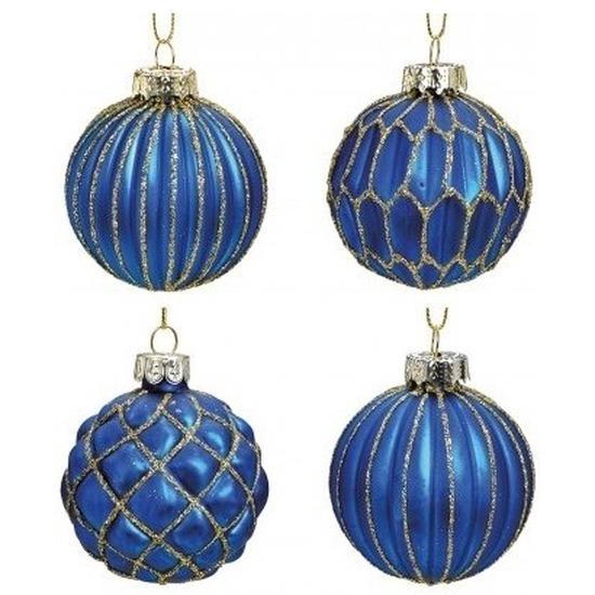 Set van 4 Ronde Kerstballen Rood met Gouden Decoratie - Krebs