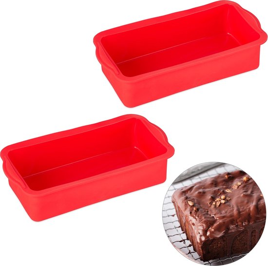 Relaxdays 2x siliconen bakvorm - rechthoekig - cakevorm - taartvorm -  broodvorm - rood | bol.com