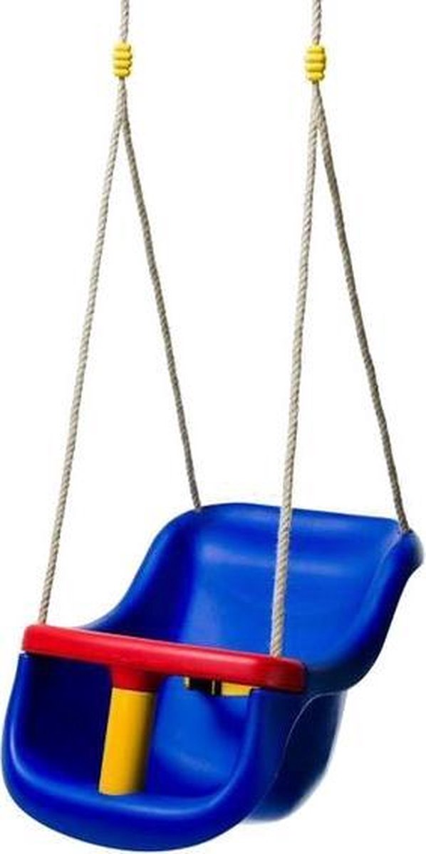Goedkoopste Babyschommel Comfort Blauw-Rood-Geel met PH Touwen