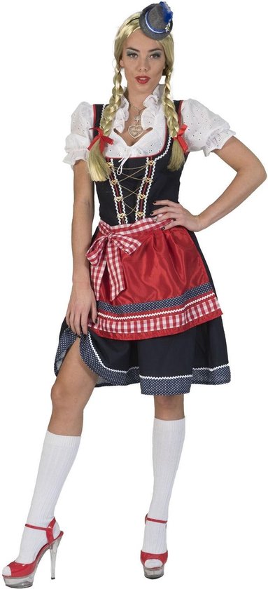 Foto: Funny fashion boeren tirol oktoberfest kostuum annika uit beieren bierfeest vrouw rood zwart maat 40 42 bierfeest verkleedkleding