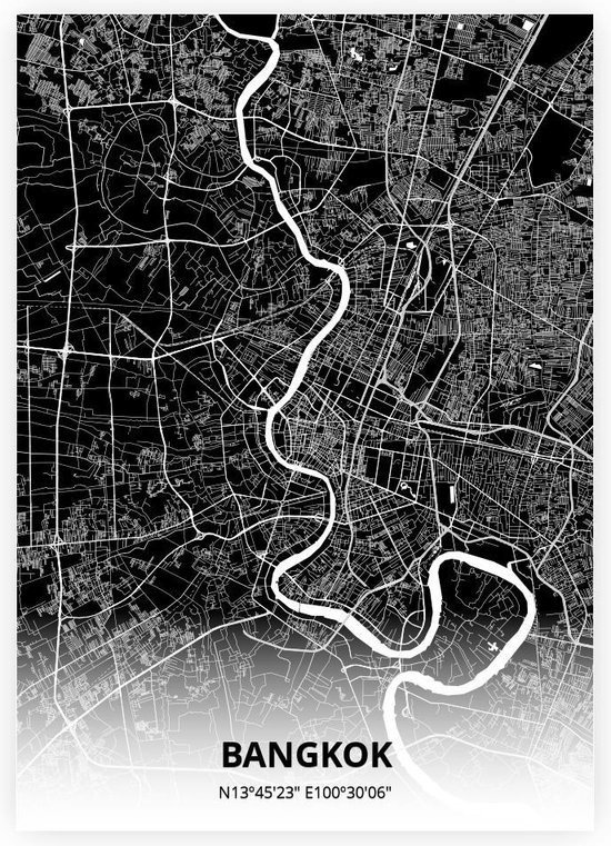 Bangkok plattegrond - A4 poster - Zwarte stijl