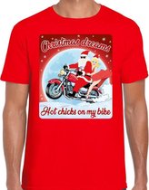 Fout Kerstshirt / t-shirt  - Christmas dreams hot chicks on my bike - motorliefhebber / motorrijder / motor fan rood voor heren - kerstkleding / kerst outfit L