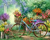 Diamond Painting Bloemenmarkt op de fiets 50x60cm. (Volledige bedekking - Ronde steentjes) diamondpainting inclusief tools