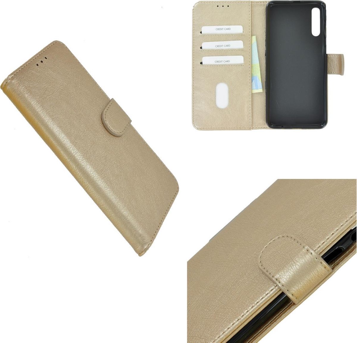 Geschikt voor iPhone 11 Pro Hoes Cover Wallet Book Case Goud + Screenprotector Tempered Gehard Glas
