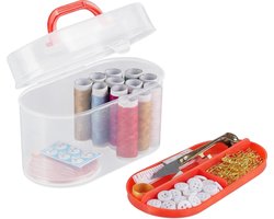 relaxdays naaidoos - ca. 300 delen - naaigerei - naaiset - naaikist gevuld - doorzichtig