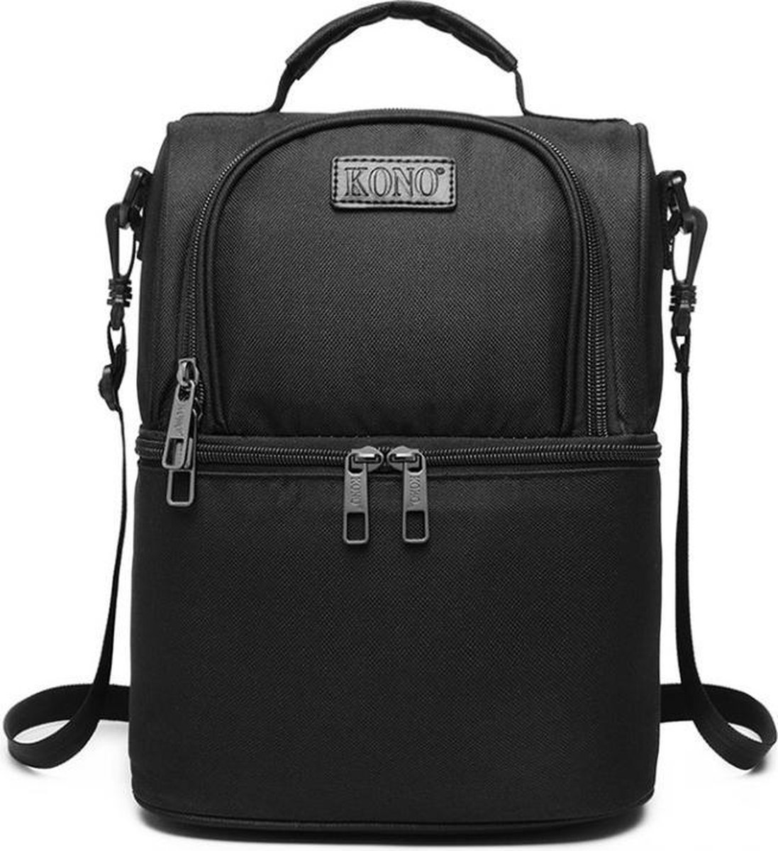 Kono Koeltas Lunchtas - Lunchbox Grote Capaciteit - 2-delig - Met aluminium binnenvoering  - Zwart (E1958 BK)
