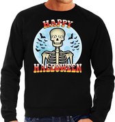 Halloween Happy Halloween skelet verkleed sweater zwart voor heren - horror skelet trui / kleding / kostuum S