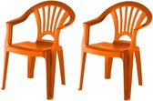 2x Oranje stoeltjes voor kinderen 51 cm - Tuinmeubelen - Kunststof binnen/buitenstoelen voor kinderen