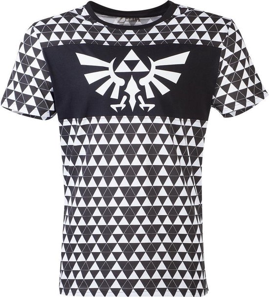 Nintendo Zelda Heren Tshirt -S- Triforce Checker Zwart/Wit