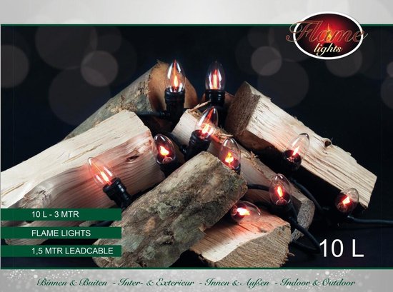 Kerstboomverlichting - 10 lampjes - VLAMEFFECT - 1,5M aanloopsnoer - zwart  - 230V | bol.com