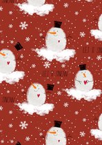 Donkerrood kerst cadeaupapier inpakpapier Sneeuwpop- Breedte 70 cm - 200m lang