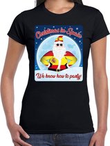 Fout Spanje Kerst t-shirt / shirt - Christmas in Spain we know how to party - zwart voor dames - kerstkleding / kerst outfit L