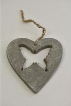 Decoratiehangers - Heart W/butterfly Hanging Cement Dk Grey L14.5w13.5h1cm