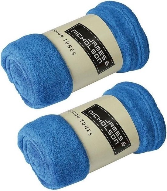 2x Fleece dekens/plaids kobaltblauw 120 x 160 cm - Woondeken - Fleecedekens