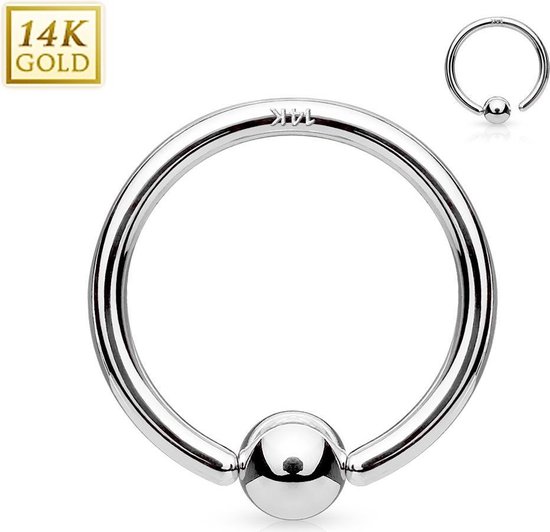 14K Wit Goud Ball Closure Ring piercing - 8 mm