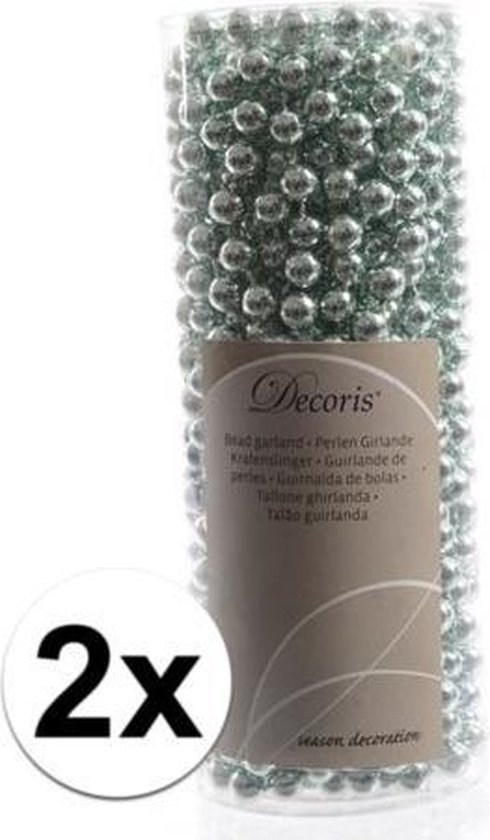 Kerstslingers kralen mintgroen 10 meter 2 stuks - Guirlande kralenslingers - Mintgroene kerstboom versieringen