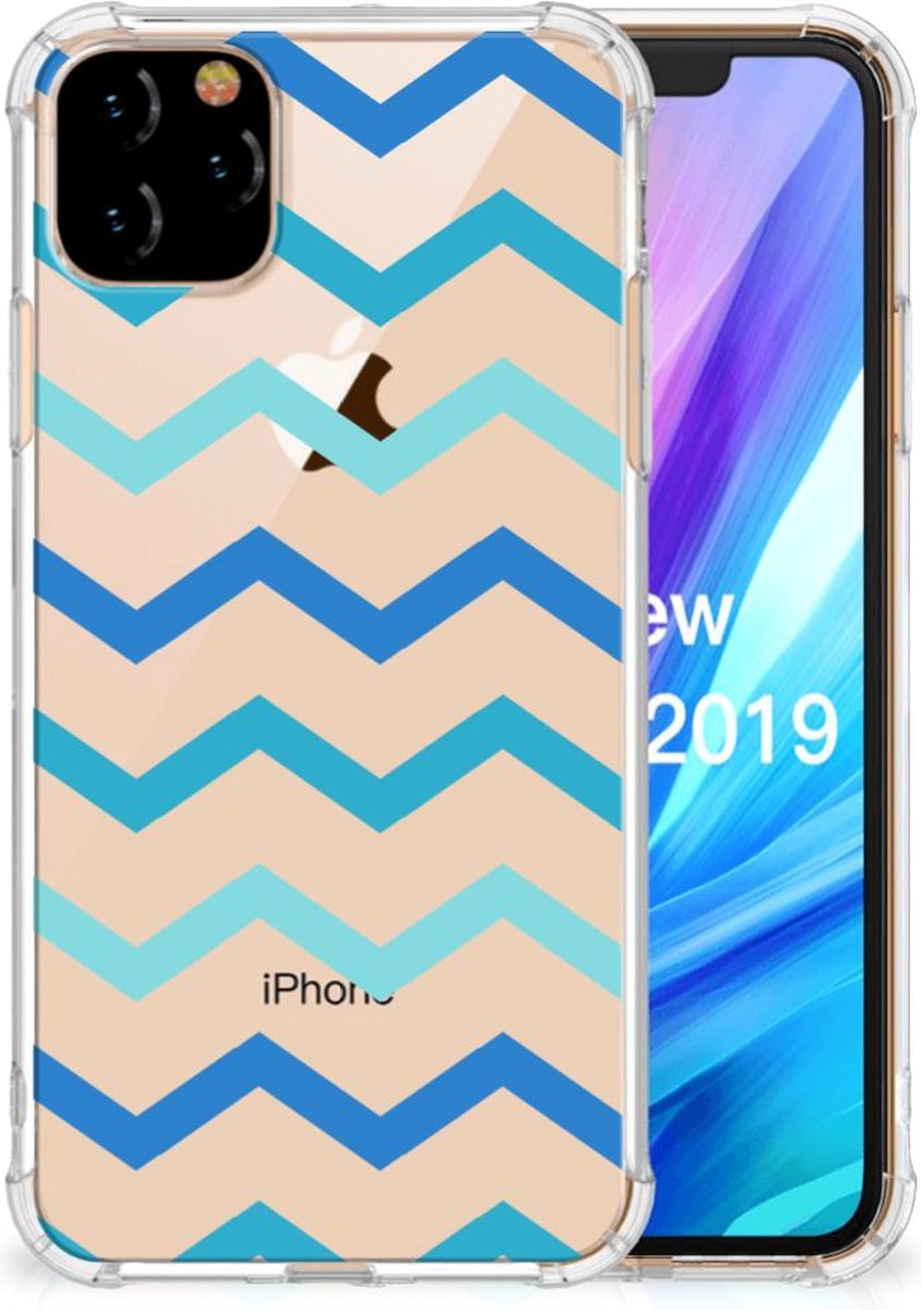 Back Cover voor Apple iPhone 11 Pro Max Doorzichtige Silicone Hoesje Zigzag Blauw