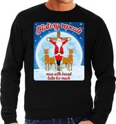 Foute Kersttrui / sweater - History repeats man with beard talks too much  - zwart voor heren - kerstkleding / kerst outfit S (48)