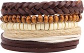 Armbanden set gevlochten leer kralen en touw