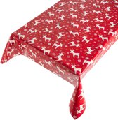 Tafelzeil Xmas Deer Rood -  140 x 350 cm - Rood tafellaken - Tafelkleed plastic - Voor buiten en binnen - Verschillende maten - Geleverd in een koker