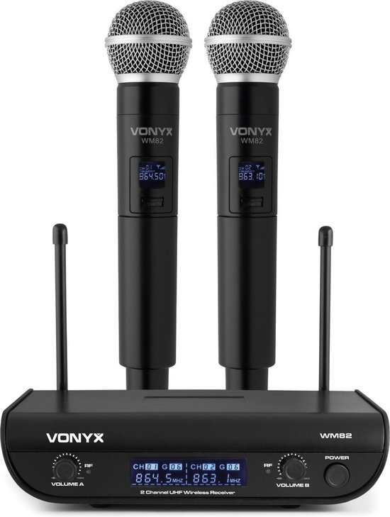 bol.com | Draadloze microfoon - Vonyx WM82 draadloze microfoonset UHF met  twee handmicrofoons