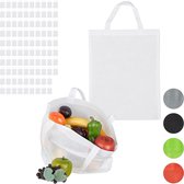Relaxdays 100 x boodschappentas - stoffen tas - effen gekleurd opvouwbaar - 50x40 – wit