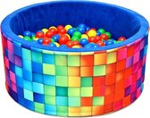 Ballenbak - stevige ballenbad -90 x 40 cm MOZAÏK patroon- 400 ballen Ø 7 cm - geel, rood, groen en blauw