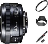 Yongnuo 40mm F2.8 autofocus lens Nikon F DSLR camera met gratis 58mm uv-filter, zonnekap, lenspen
