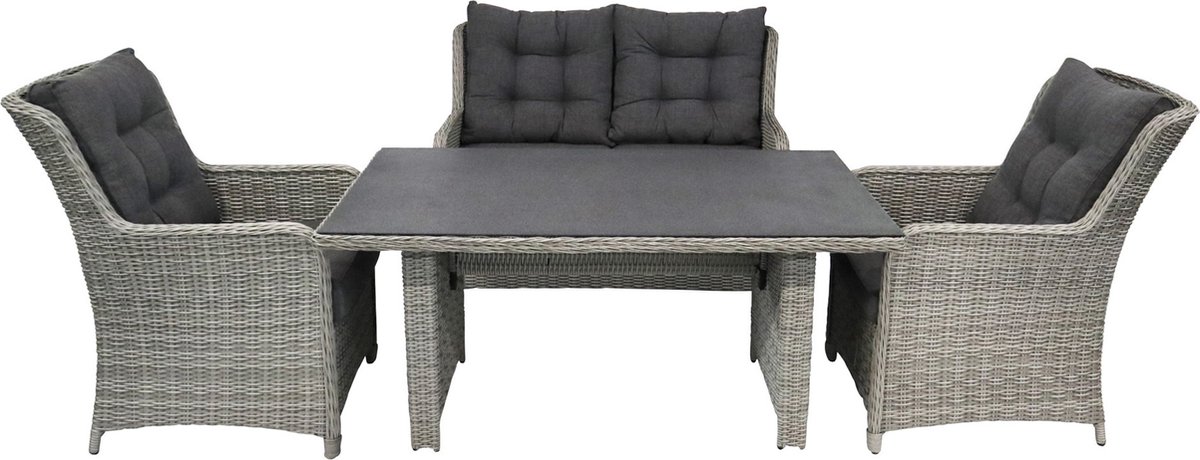 Twee-persoonsbank Lounge dining set in Mystic Grey wicker.