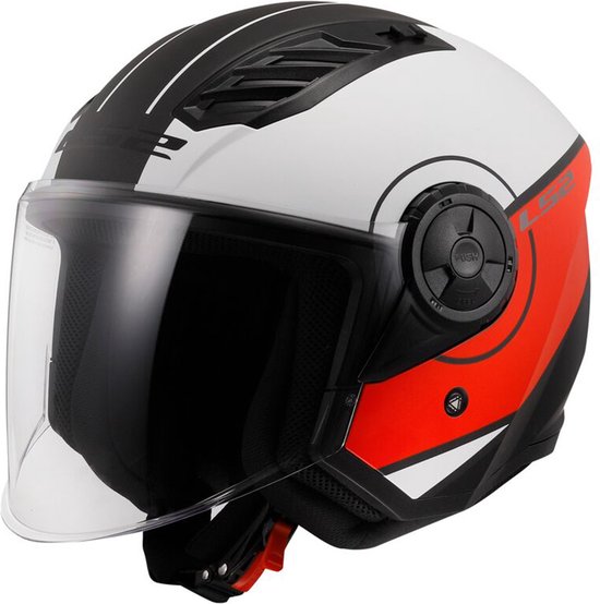 LS2 OF616 Airflow II Cover Mat Wit Rood Jethelm - Maat XL - Helm