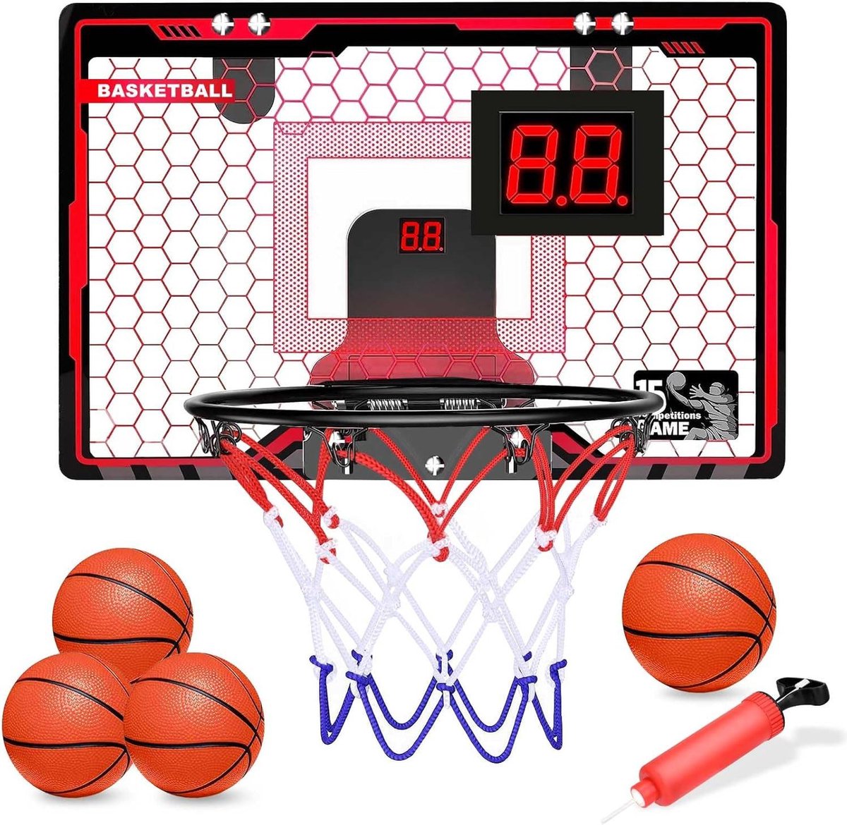 ZWOOS Panier De Basket Intérieur LED – Mini Basket Avec Effets Sonores, Comptage Auto, 4 Balles, Cadeau Enfant 5-12 Ans