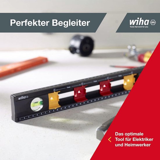 KARPO 783 Waterpas elektricien met markering voor stopcontacten, interieurbouw, droogbouw, 2 libellen, nauwkeurigheid < 0,5 mm/m, antislip, met schokbestendige eindkappen, 48 cm