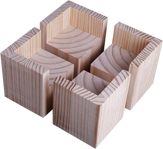 Foto: Set van 4 meubelverhogers houten meubelverhogers kantoorbedverhoger meubelhefvoeten voeten omhoog voor bed bureautafel afmetingen 6x6x5cm 