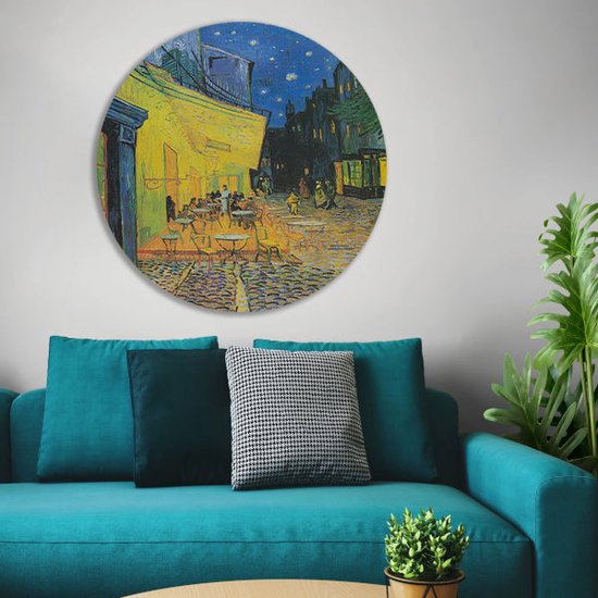 Terrasse de café la nuit - Cercle mural Vincent van Gogh - Cercle mural de café - Cercle mural Place - Décoration murale moderne - Tableau rond - Oeuvre cercle mural forex 50x50 cm