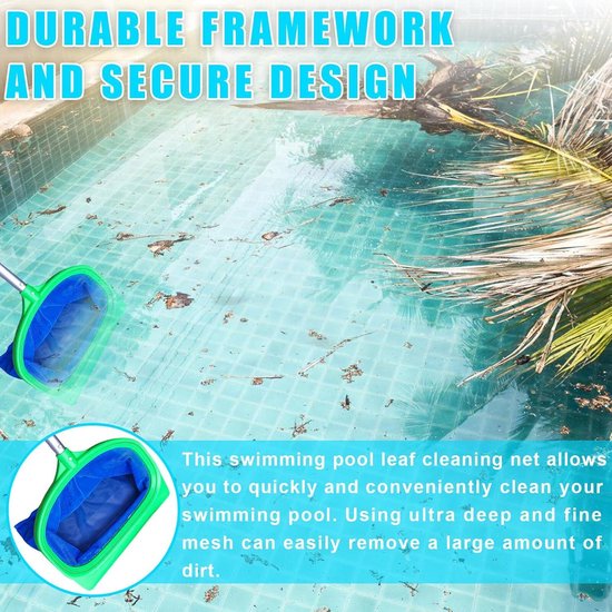 Diep vangnet met fijnmazig net voor op de grond - dubbel laags diep schepnet - extra stabiel plastic frame voor zwembaden vijvers spa's visvijvers waterparken — afbeelding 4